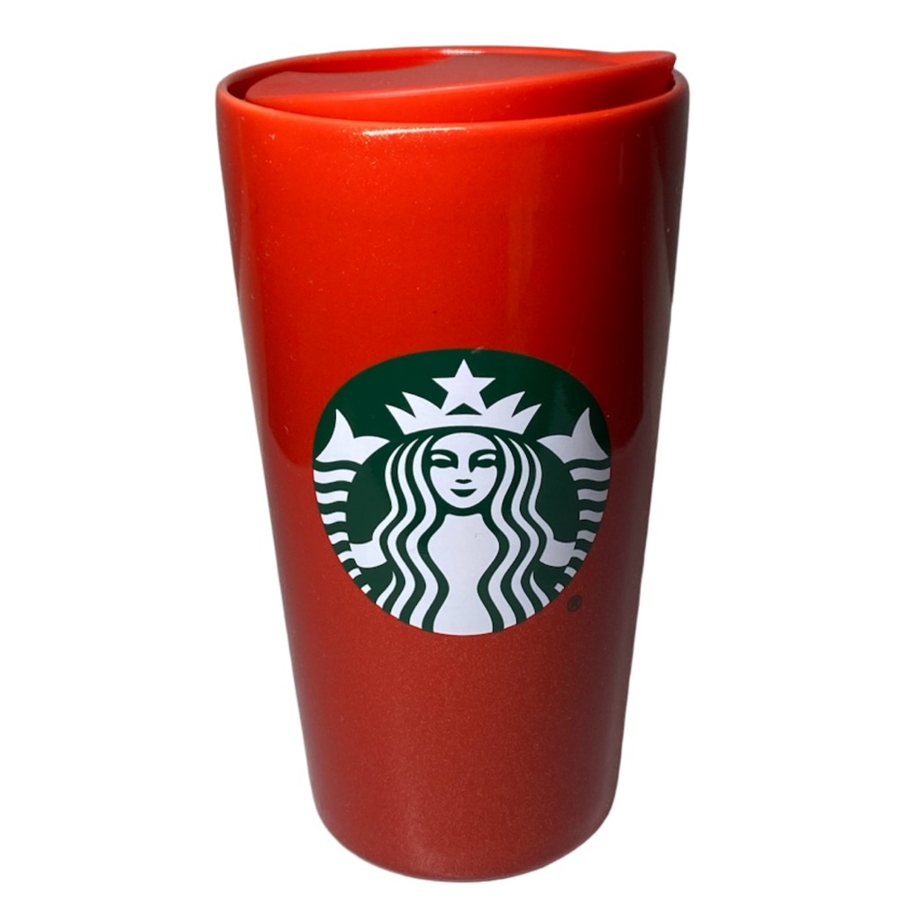 Starbucks 2020 Holiday Travel Cup Ceramic Double Wall Red & Gold Glitter Tumbler